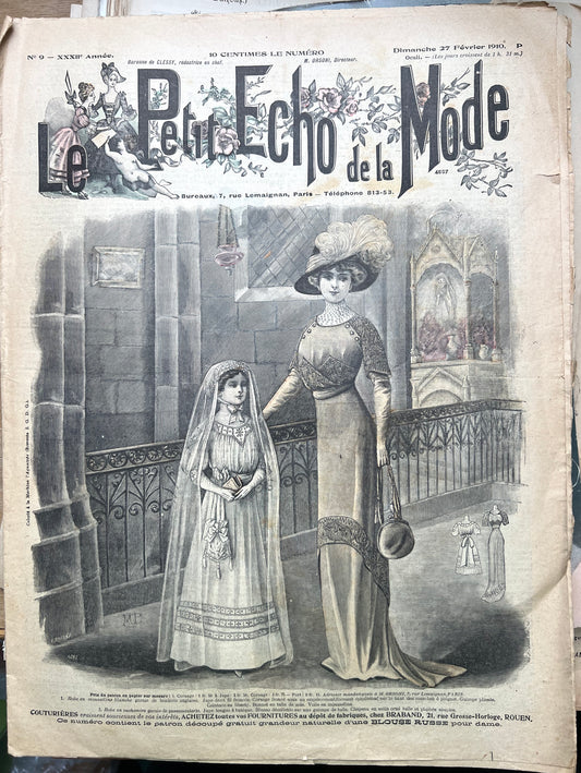 Getting Confirmed 116 Years Ago in 27th Feb 1910 French Fashion Paper Le Petit Echo de la Mode