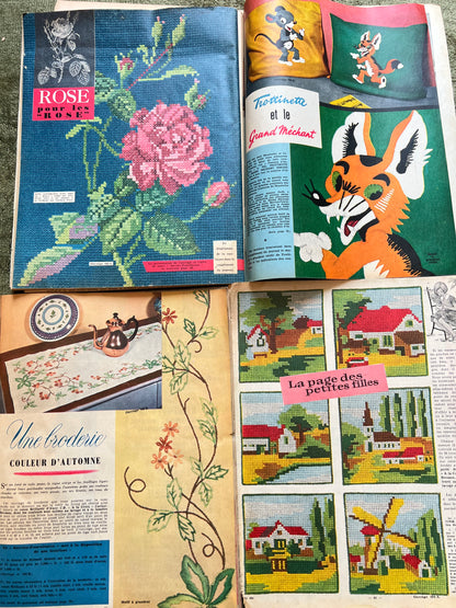 4 French Women's Magazines from 1957 + 8 incl 3 Dress Patterns with Grubby Covers