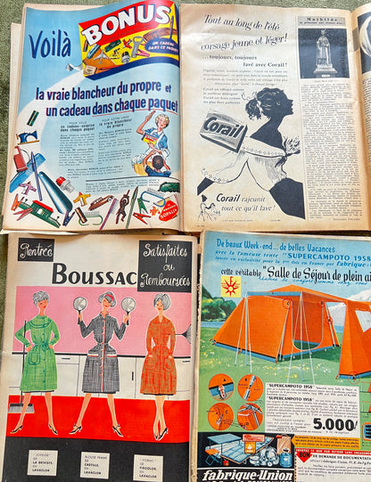 4 French Women's Magazines from 1957 + 8 incl 3 Dress Patterns with Grubby Covers