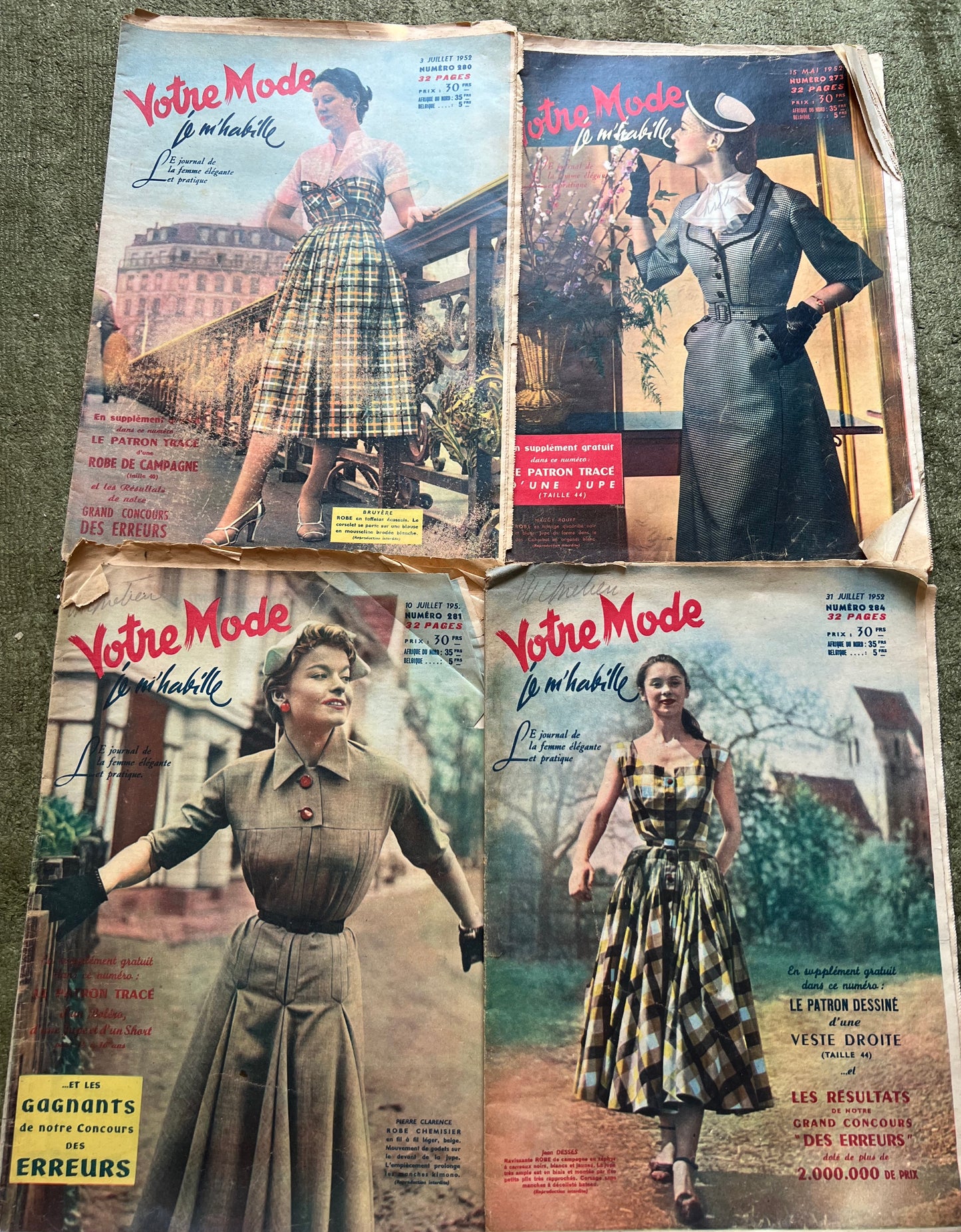 4 French Women's Magazines Votre Mode from 1952 incl. Crafts