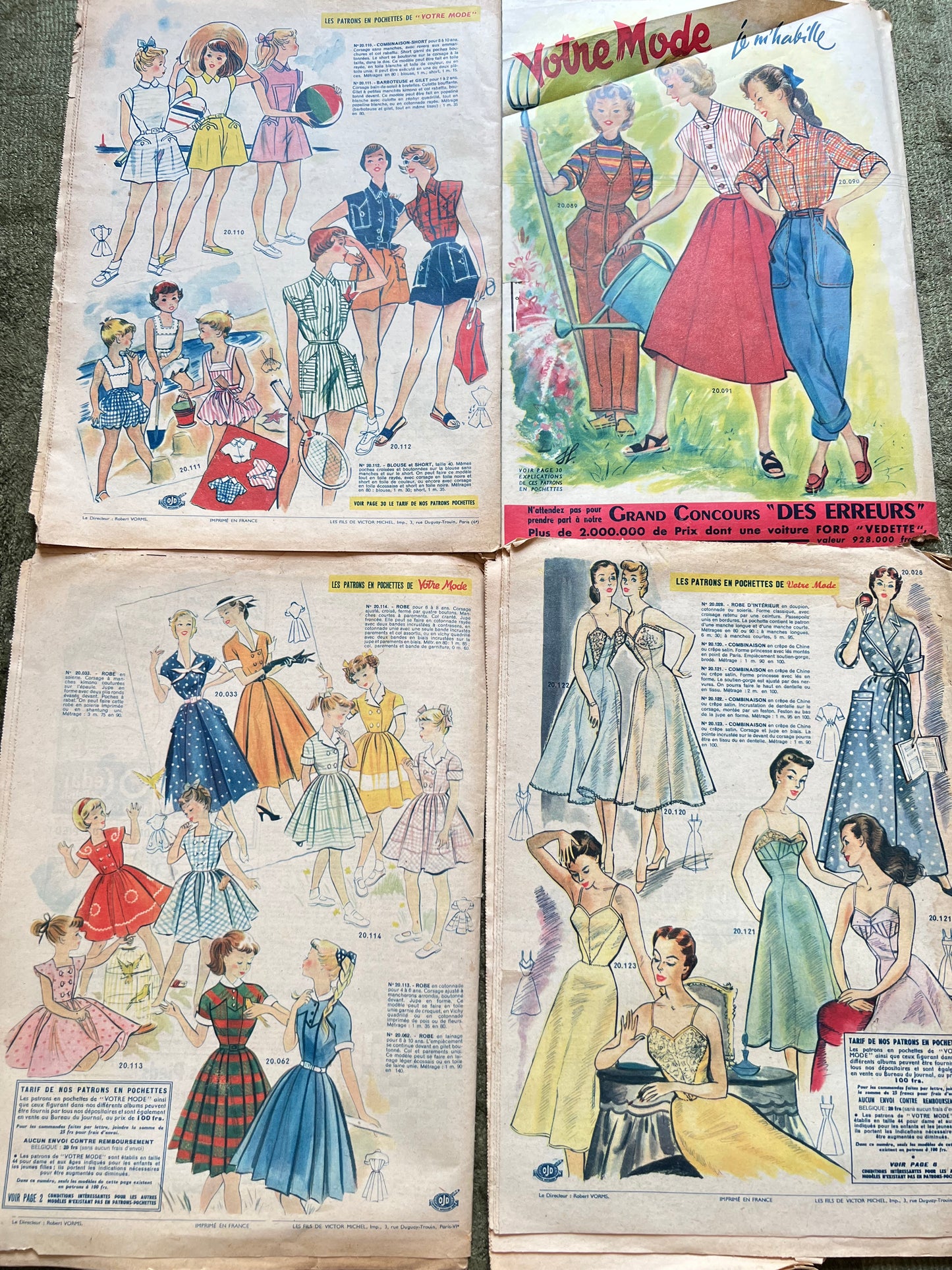 4 French Women's Magazines Votre Mode from 1952 incl. Crafts