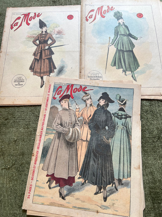 3 French Women's Magazines La Mode from 1916 Including Crafts and Patterns