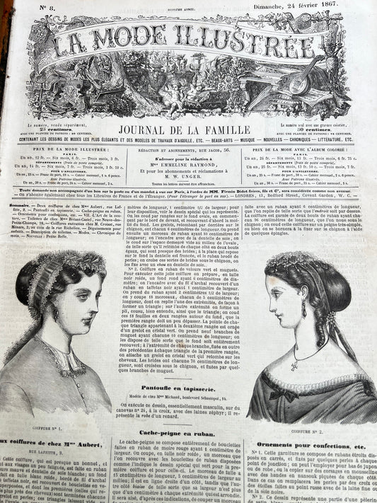 The Most Fashionable Hairstyles 159 years ago in the 24th February 1867 French La Mode Illustree