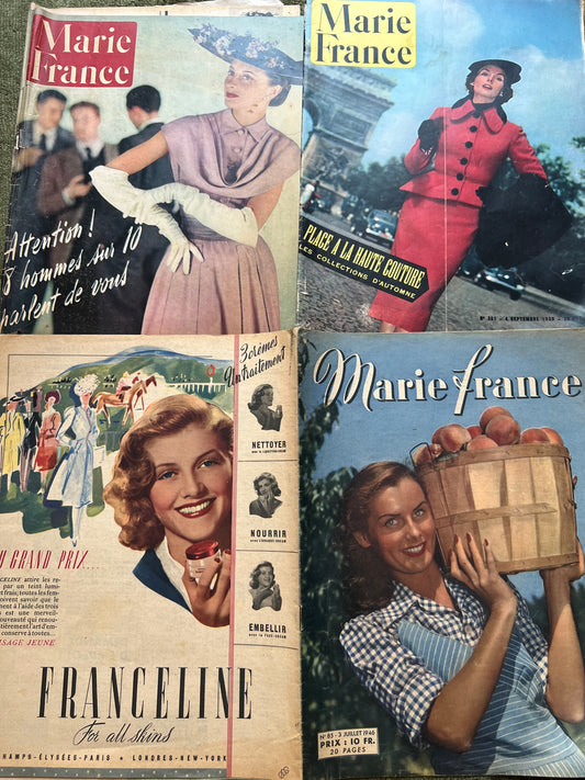 3 French Women's Magazines Marie France from 1946, 50 and 51 Perfect for Being Creative