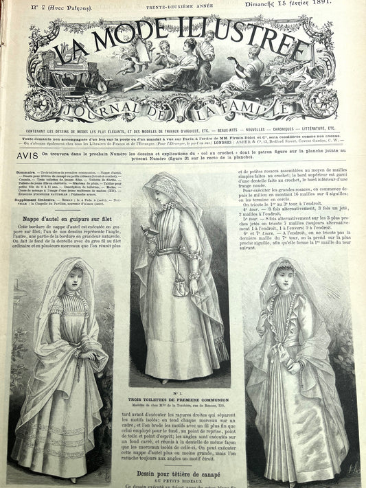 Confirmation Dresses 135 Years Ago in 15th February 1891 French  La Mode Illustree