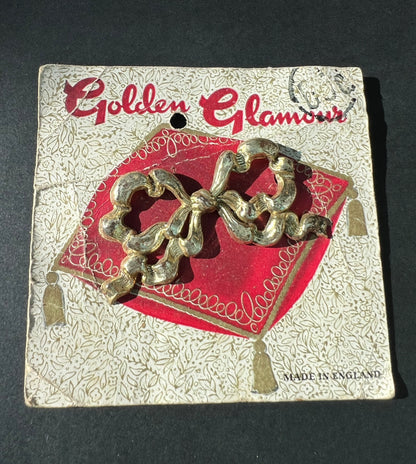 Glorious 1950s Golden Glamour Bow Hair Clip - Made in England