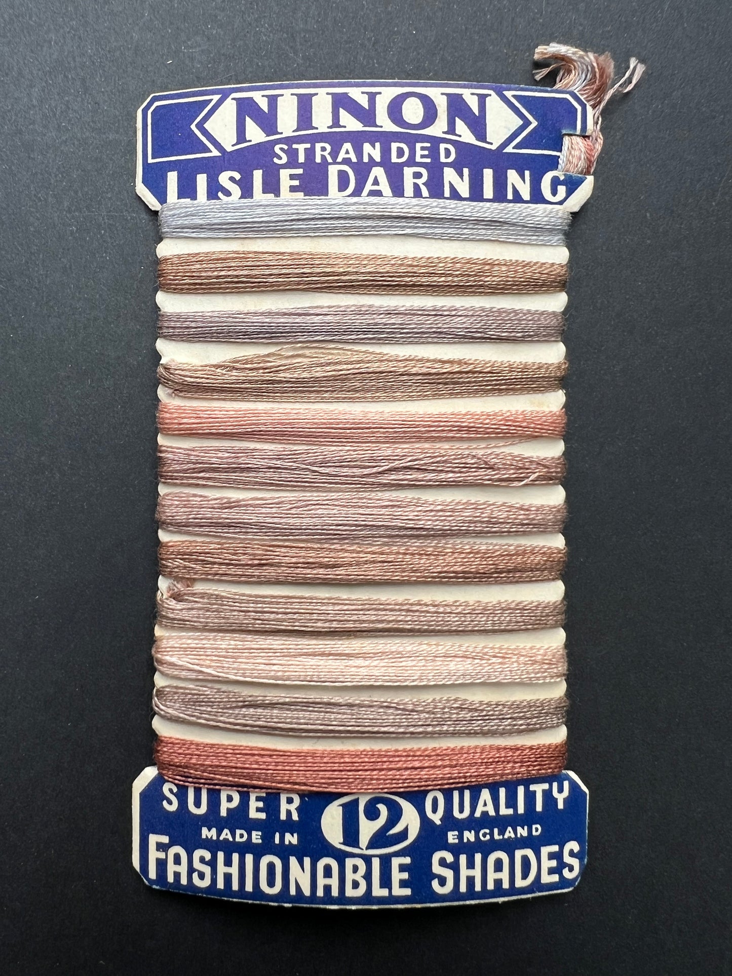 Attractive Vintage Cotton Darning 12 Shades Thread Card - Old Shop Stock