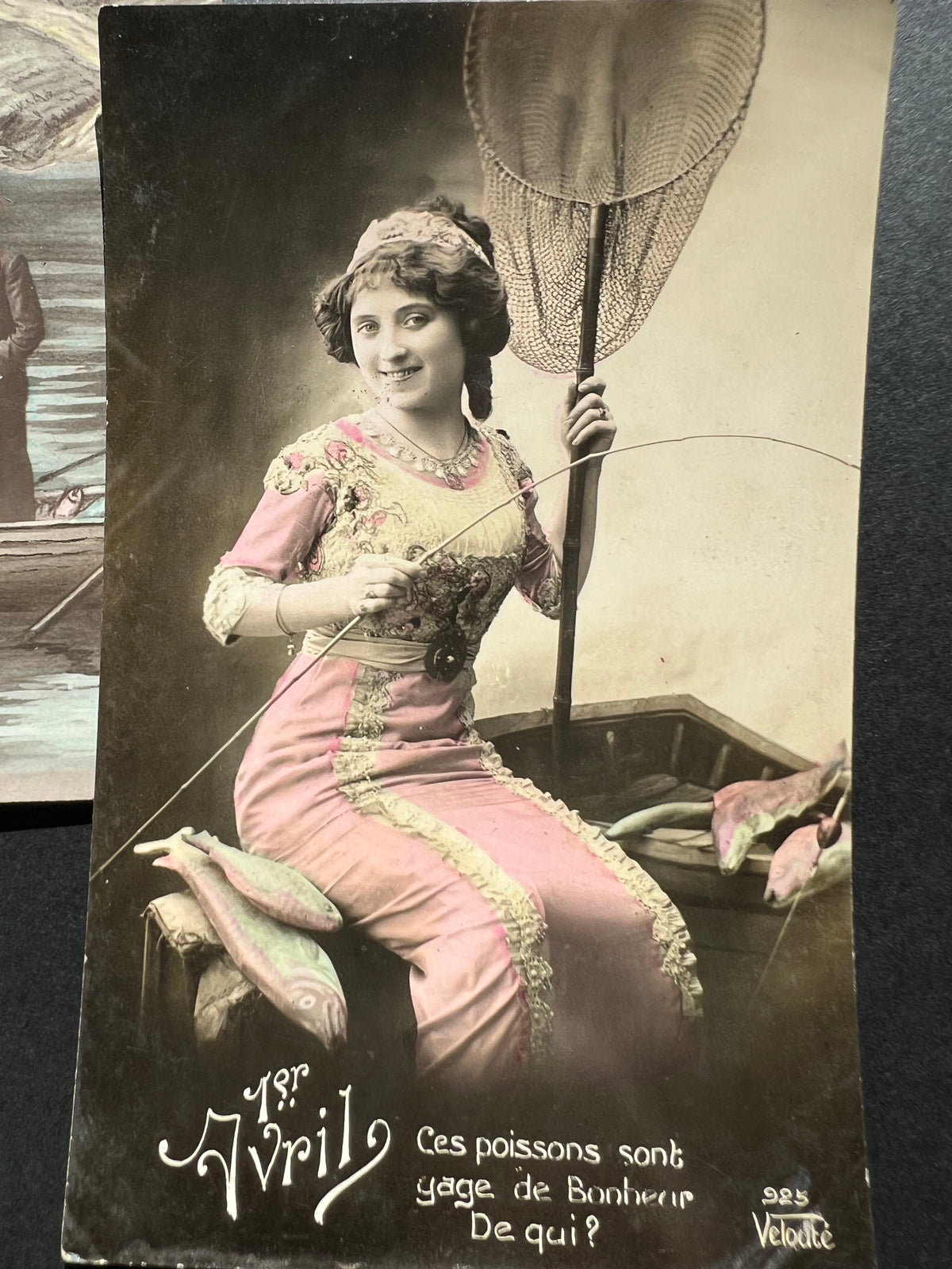 Elegant Fishing on these 2 Early  1900s French Poisson d'Avril Postcards