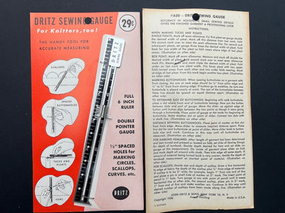 Essential 1950s Sewing & Knitting Gauge for Accurate Measuring of Hems, Pleats, Buttonholes etc