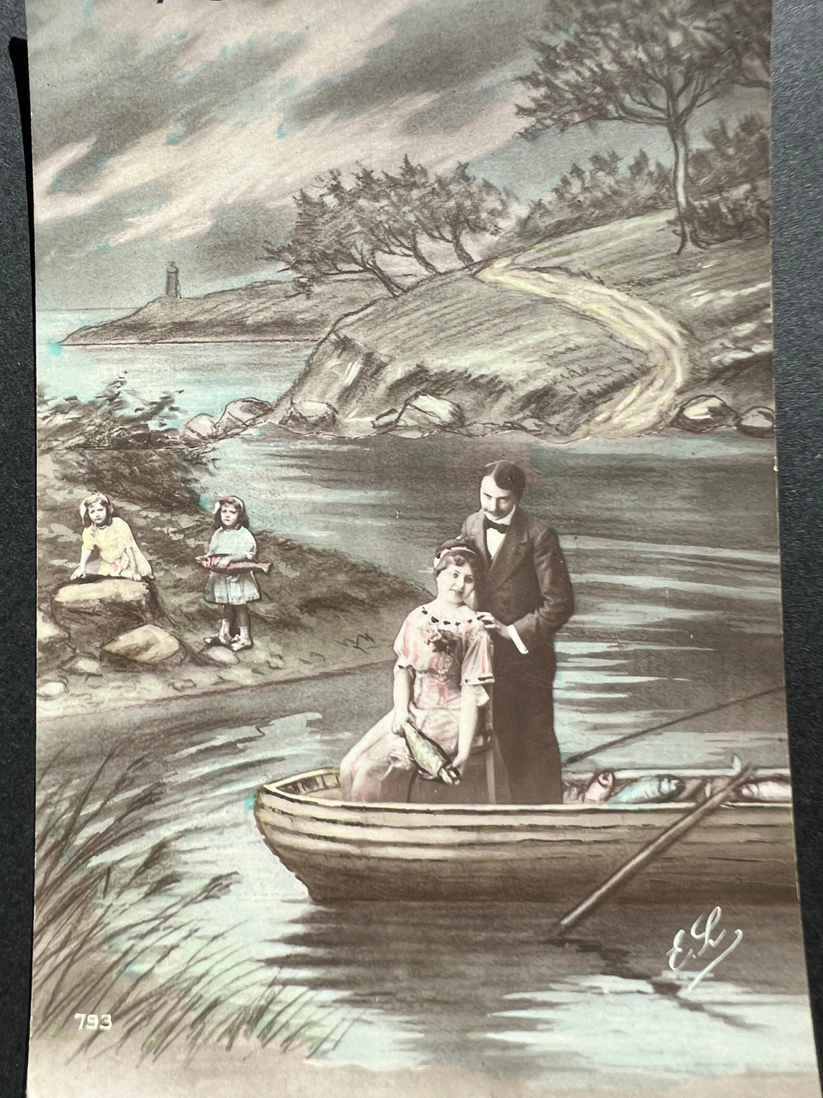 Elegant Fishing on these 2 Early  1900s French Poisson d'Avril Postcards