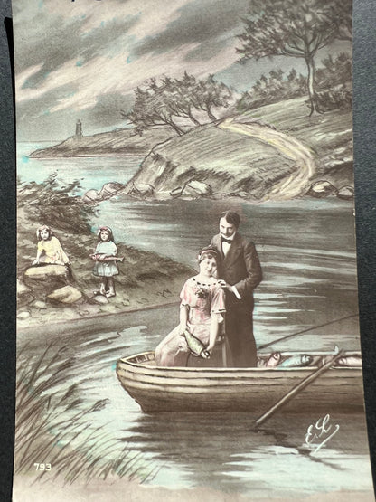 Elegant Fishing on these 2 Early  1900s French Poisson d'Avril Postcards