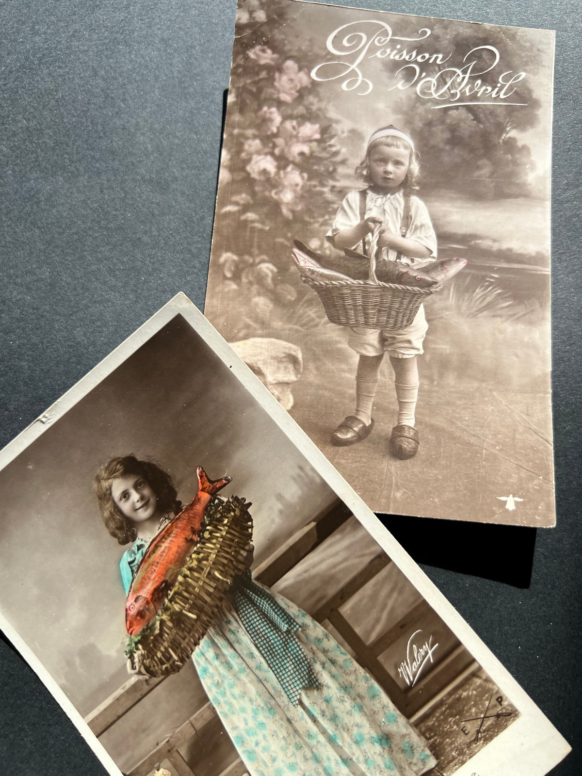 Children with Fish in Baskets..4 French Poisson d'Avril Postcards