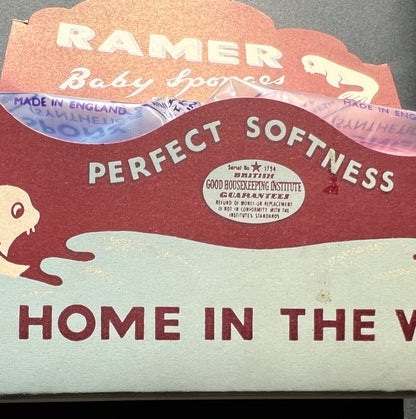 A Vintage Shop Display Box of 6 Ramer Baby Sponges. Made in England. Or individual Sponges...