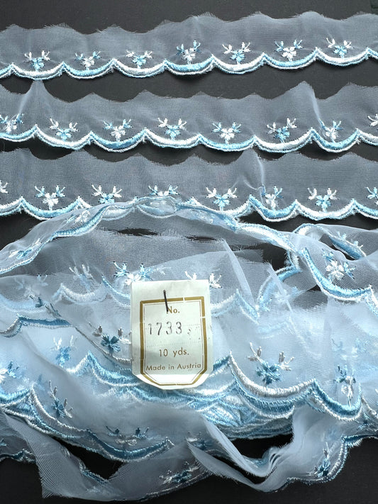 10yds Unusual Blue + White Flowers Vintage  Austrian Trim - 3cm wide