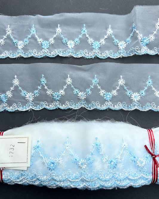 Charming Vintage  Blue + White Flowers Trim - 12yds - 5cm wide