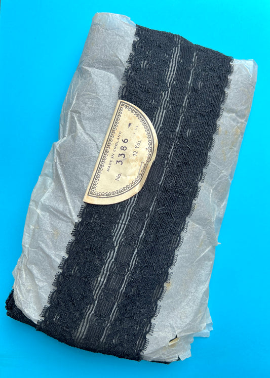 12yds Vintage Stocking Top 7cm Elastic Black Flower Lace Trim