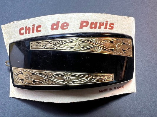 Dramatic Deco Black and Gold 1940s French Hair Clip