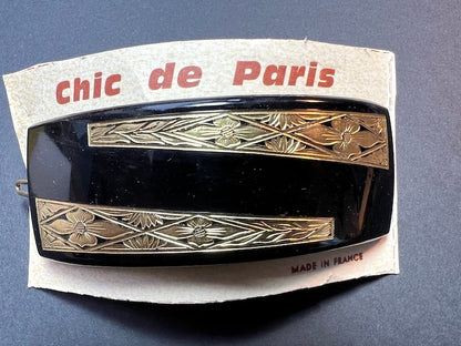 Dramatic Deco Black and Gold 1940s French Hair Clip