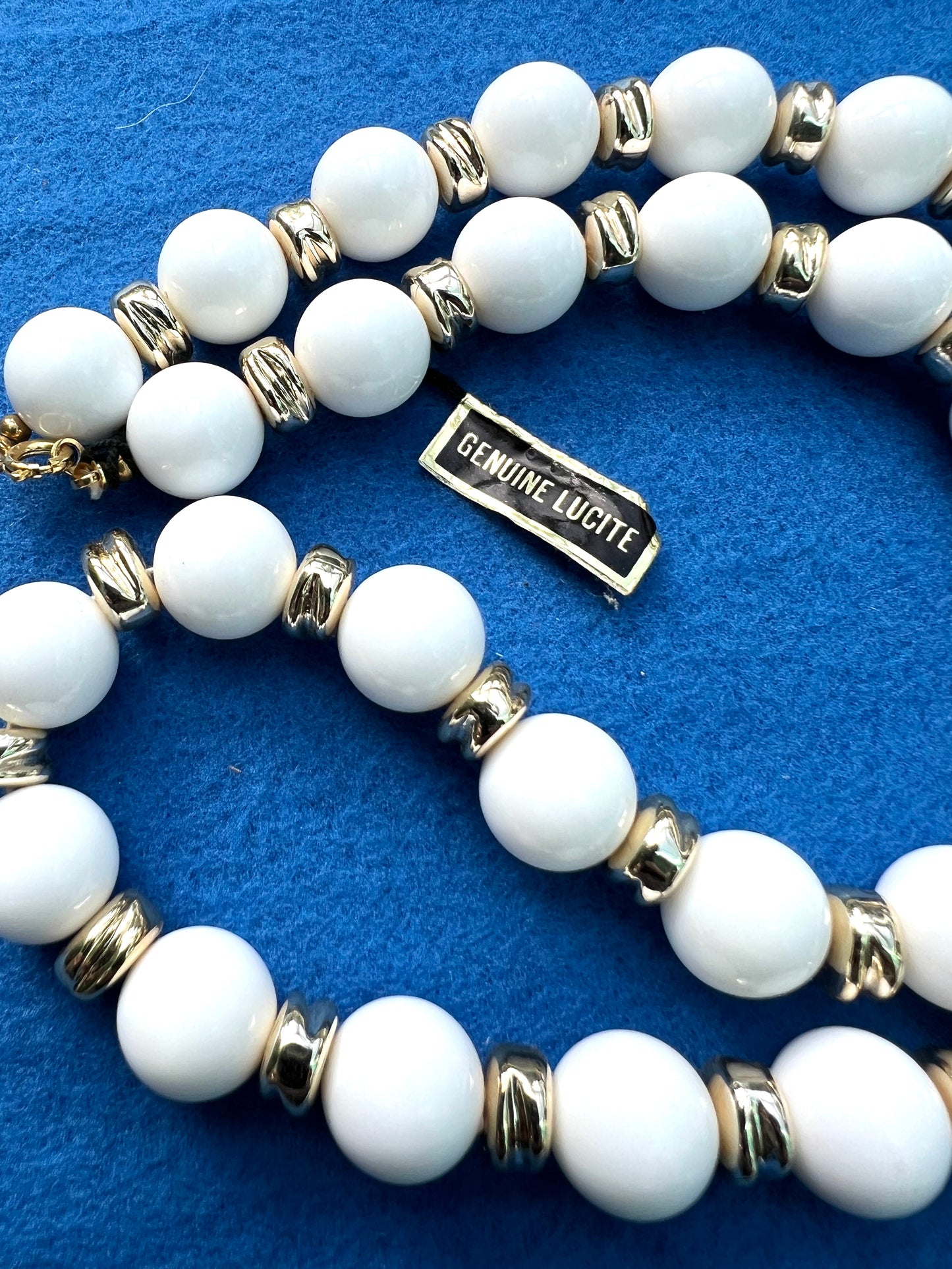 Vintage 1970s White Lucite Bead 24" Necklace - Vintage Shop Stock