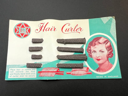 Lovely 1930s Display Card of 4  Flexible Fabric Covered Hair Curlers