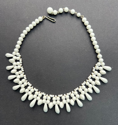 Elegant Vintage White Glass Bead Necklace