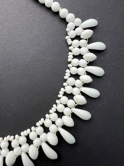 Elegant Vintage White Glass Bead Necklace