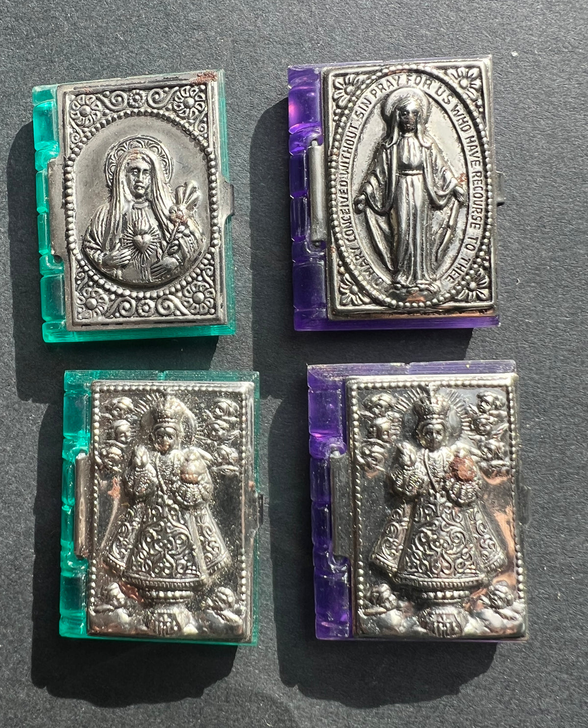 4 Vintage Book Shaped Rosary Bead Holders..with a Bit of Rust.