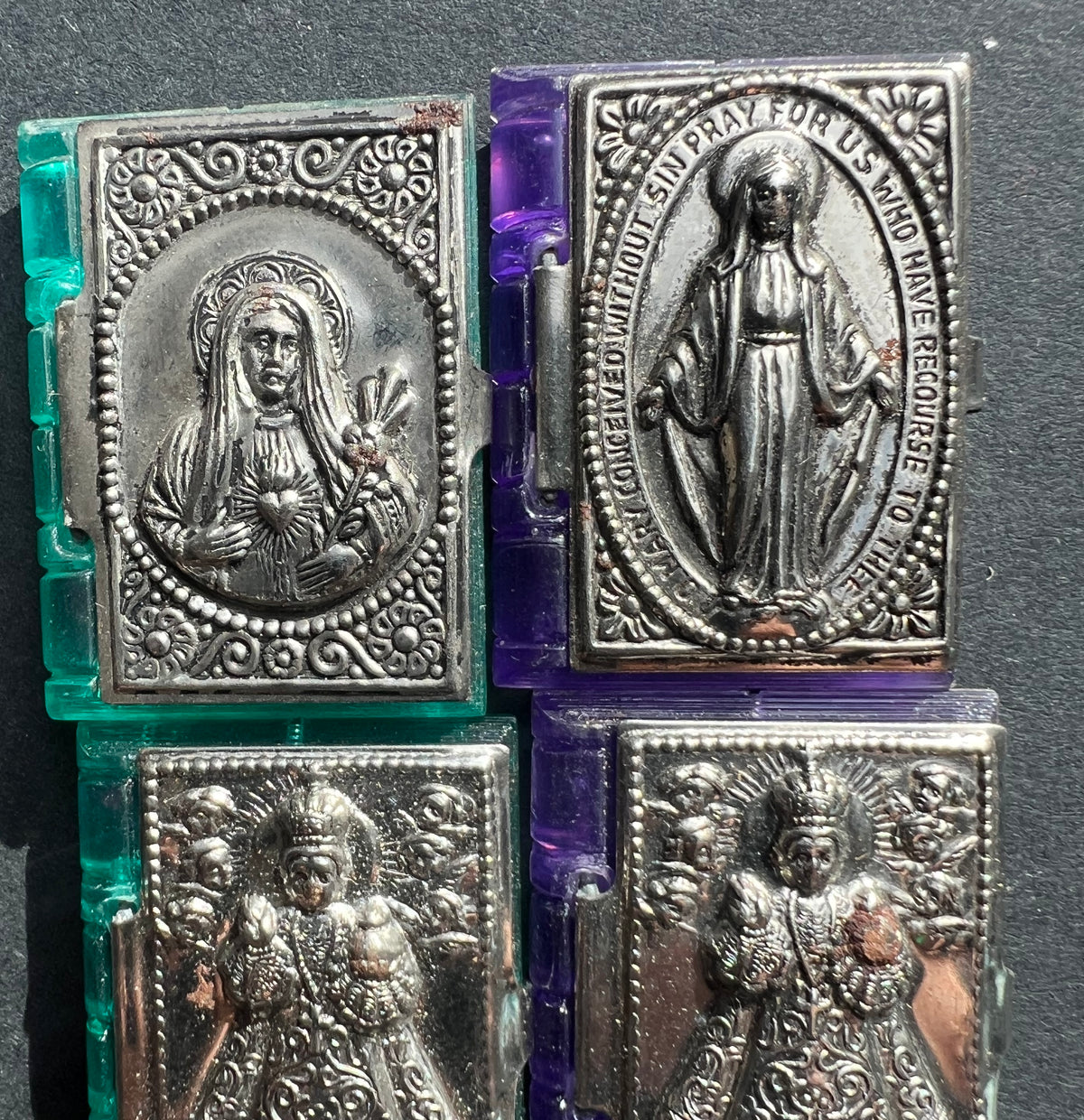 4 Vintage Book Shaped Rosary Bead Holders..with a Bit of Rust.