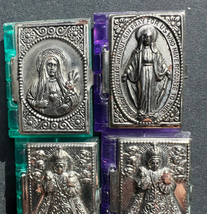 4 Vintage Book Shaped Rosary Bead Holders..with a Bit of Rust.
