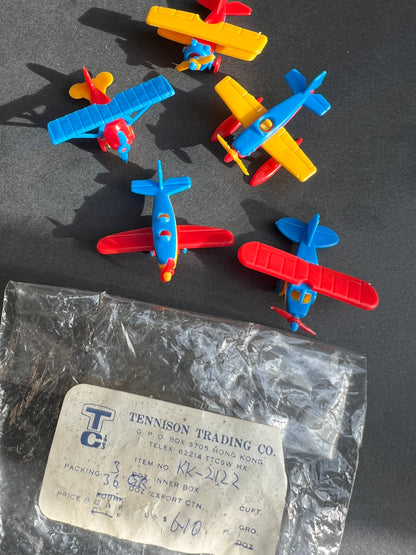 5 Brightly Coloured Aeroplane Toys - Vintage Hong Kong Salesman's Sample