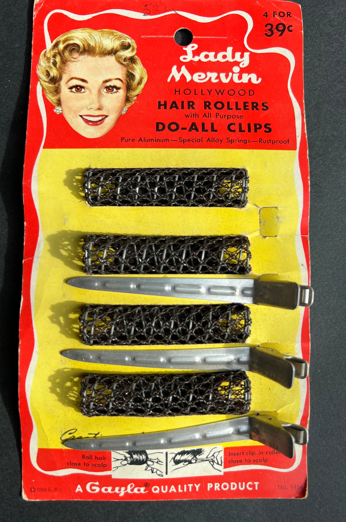 Sheet of Vintage - 1958 -  Lady Mervin HAIR ROLLERS + DO-ALL CLIPS