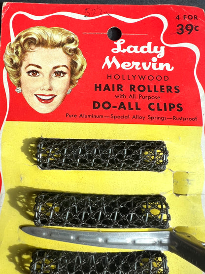 Sheet of Vintage - 1958 -  Lady Mervin HAIR ROLLERS + DO-ALL CLIPS
