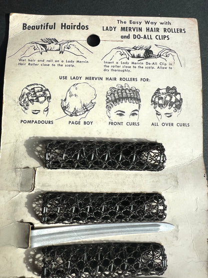 Sheet of Vintage - 1958 -  Lady Mervin HAIR ROLLERS + DO-ALL CLIPS