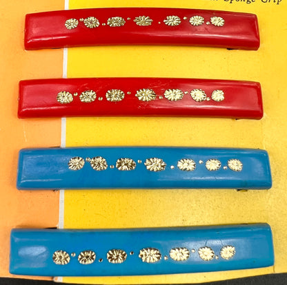 Sheet of 1970s Hairclips - Red, Blue and Gold