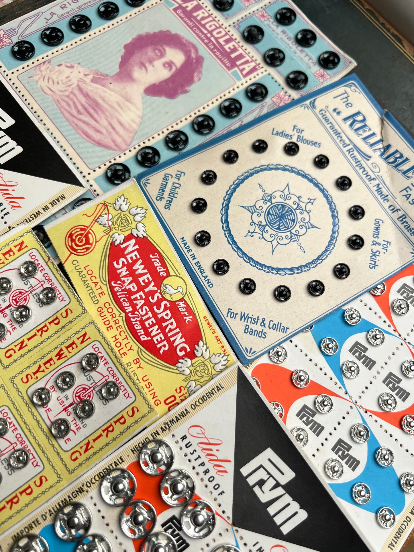 7 Sheets of vintage Press-Studs / Snaps