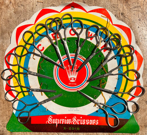 Vintage Shop Display Card of 12 pairs of Superior Scissors