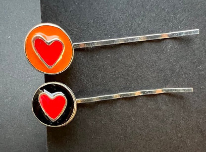 Enamel Heart 1980s  Hair Pins - Orange or Black