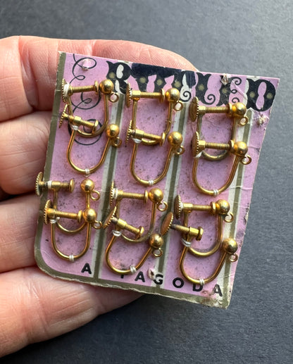 Sheet of 6 Vintage Screw Earring Findings - to make your own