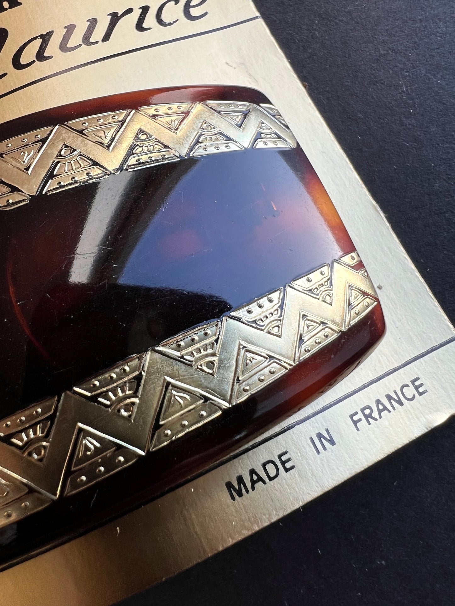 Very Deco Tortoiseshell and Gold Vintage French Barrette.