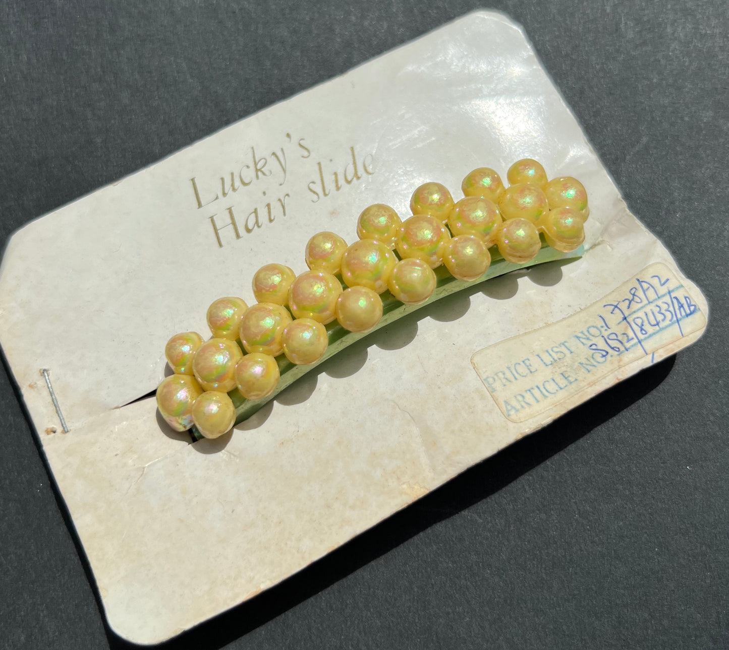 1960s Iridescent Yellow Bauble Hair Clip