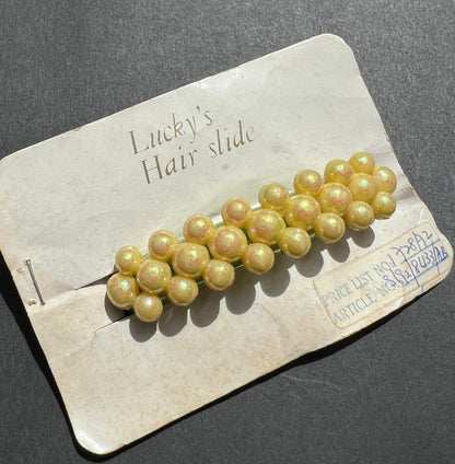 1960s Iridescent Yellow Bauble Hair Clip