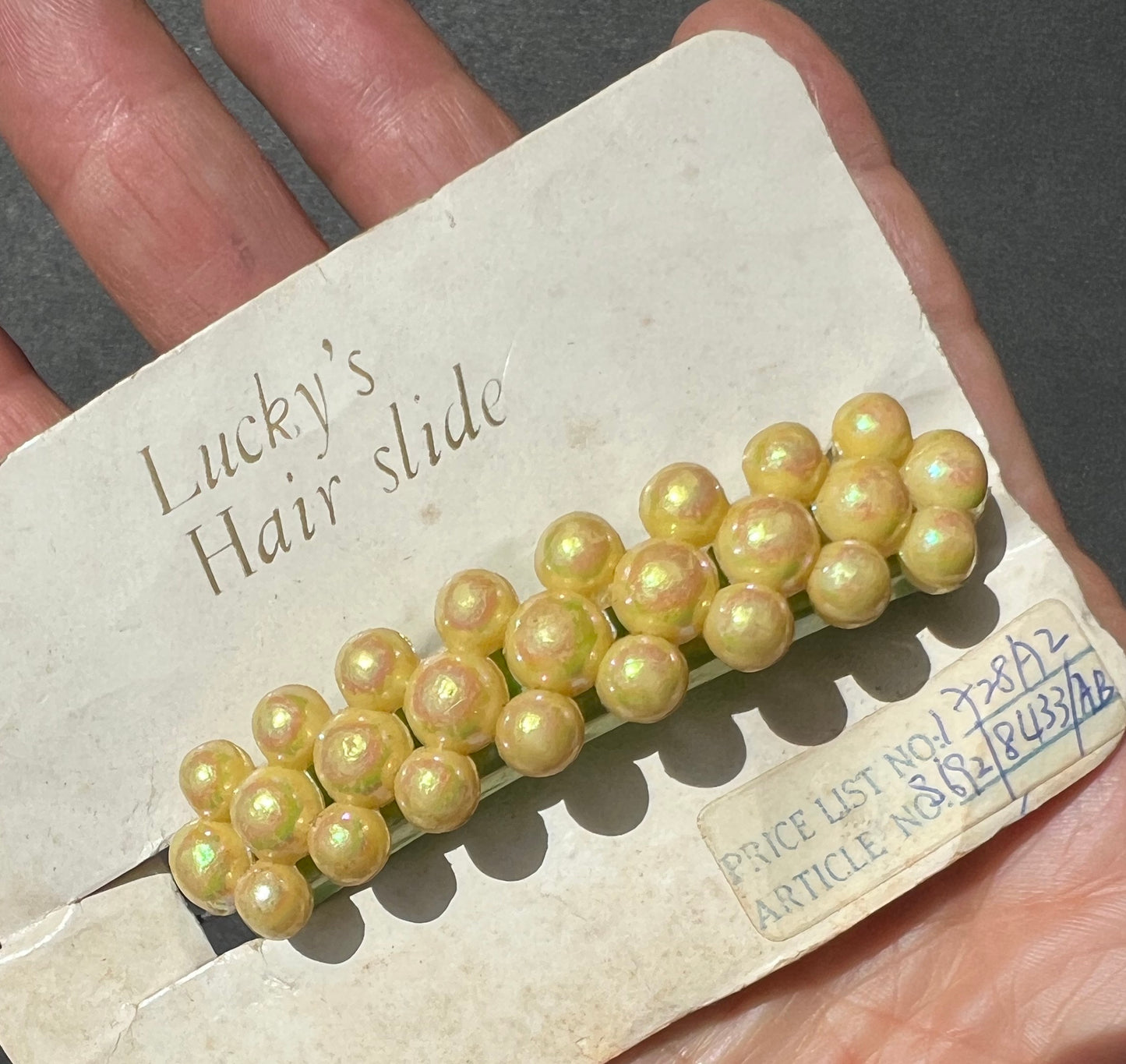 1960s Iridescent Yellow Bauble Hair Clip