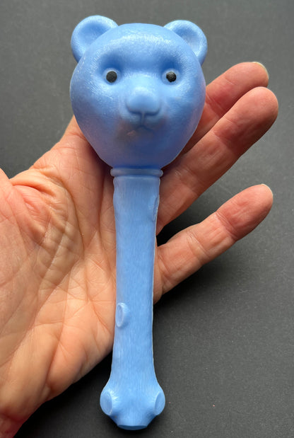 1940s Exceptionally Worried Vintage Teddy Bear Head Rattle