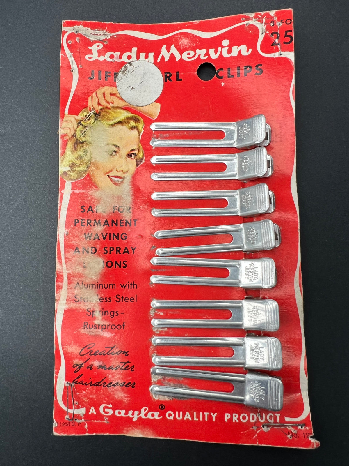 Sheet of 8 Vintage Lady Mervin JIFFY CURL CLIPS