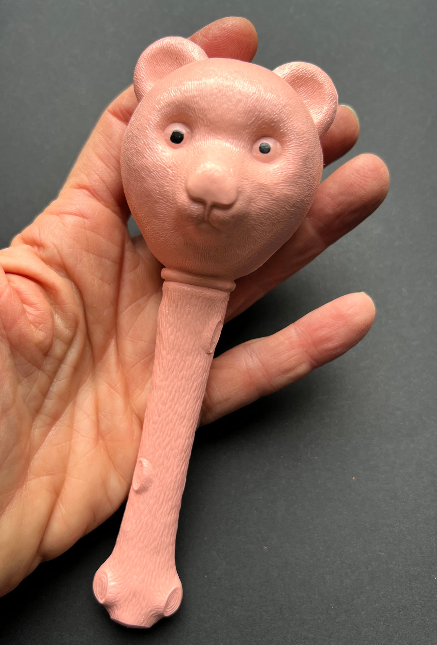 1940s Exceptionally Worried Vintage Teddy Bear Head Rattle