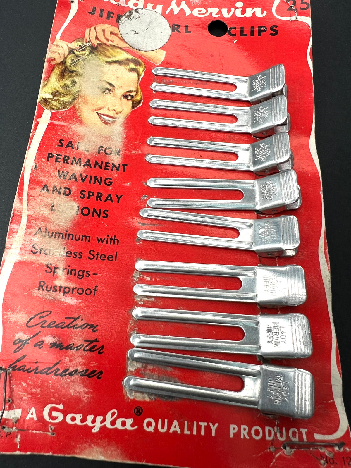 Sheet of 8 Vintage Lady Mervin JIFFY CURL CLIPS