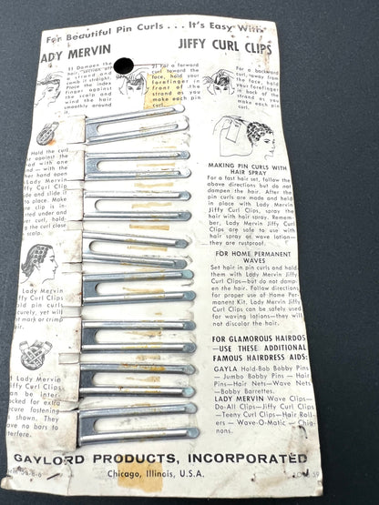 Sheet of 8 Vintage Lady Mervin JIFFY CURL CLIPS