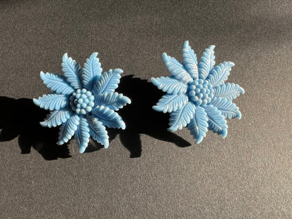 Calm Cornflower Blue Flower 1950s Clip-on Earrings 4cm tall.