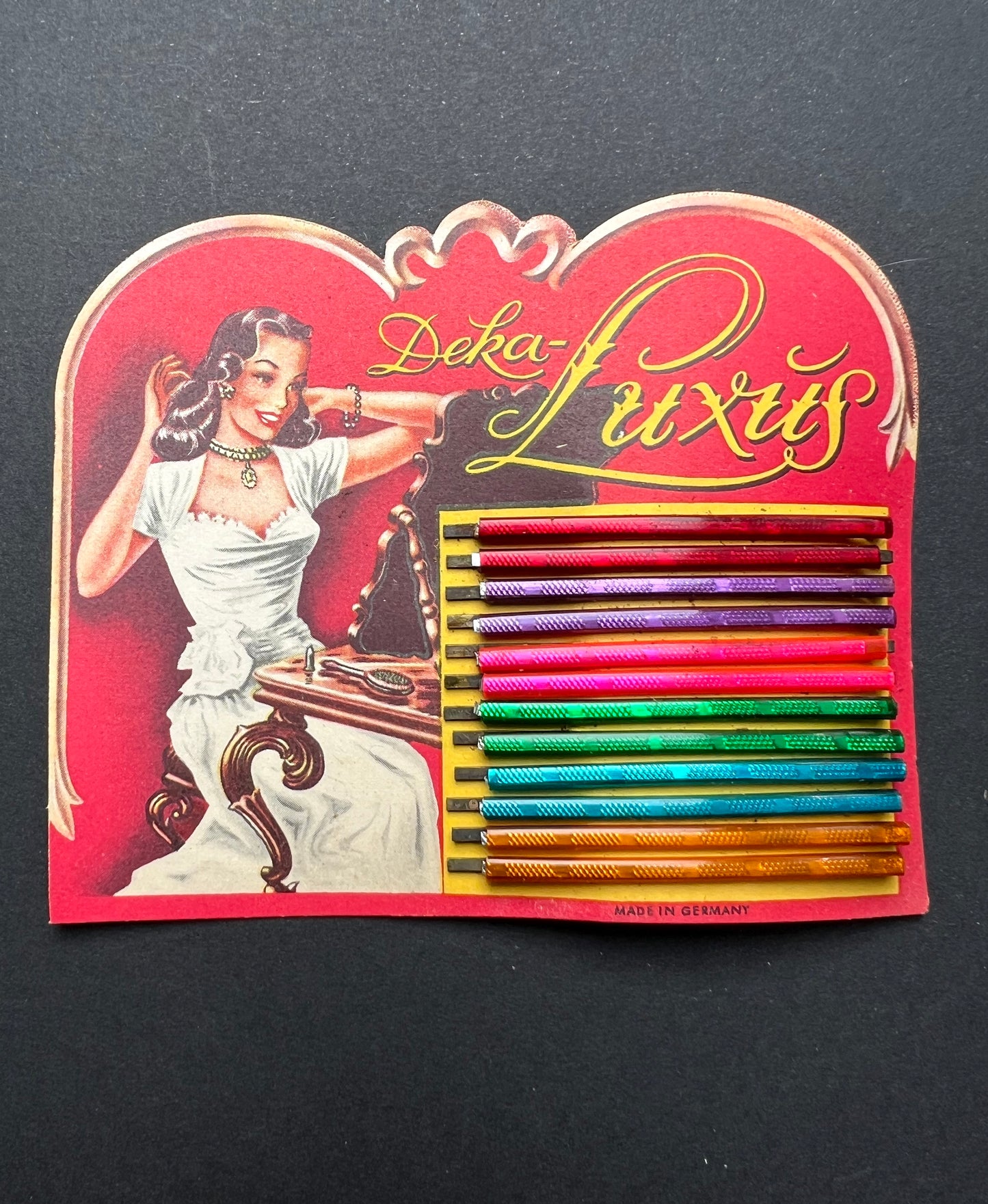 Glorious Burlesque Display Card of 1940s Hairpins Made in Germany
