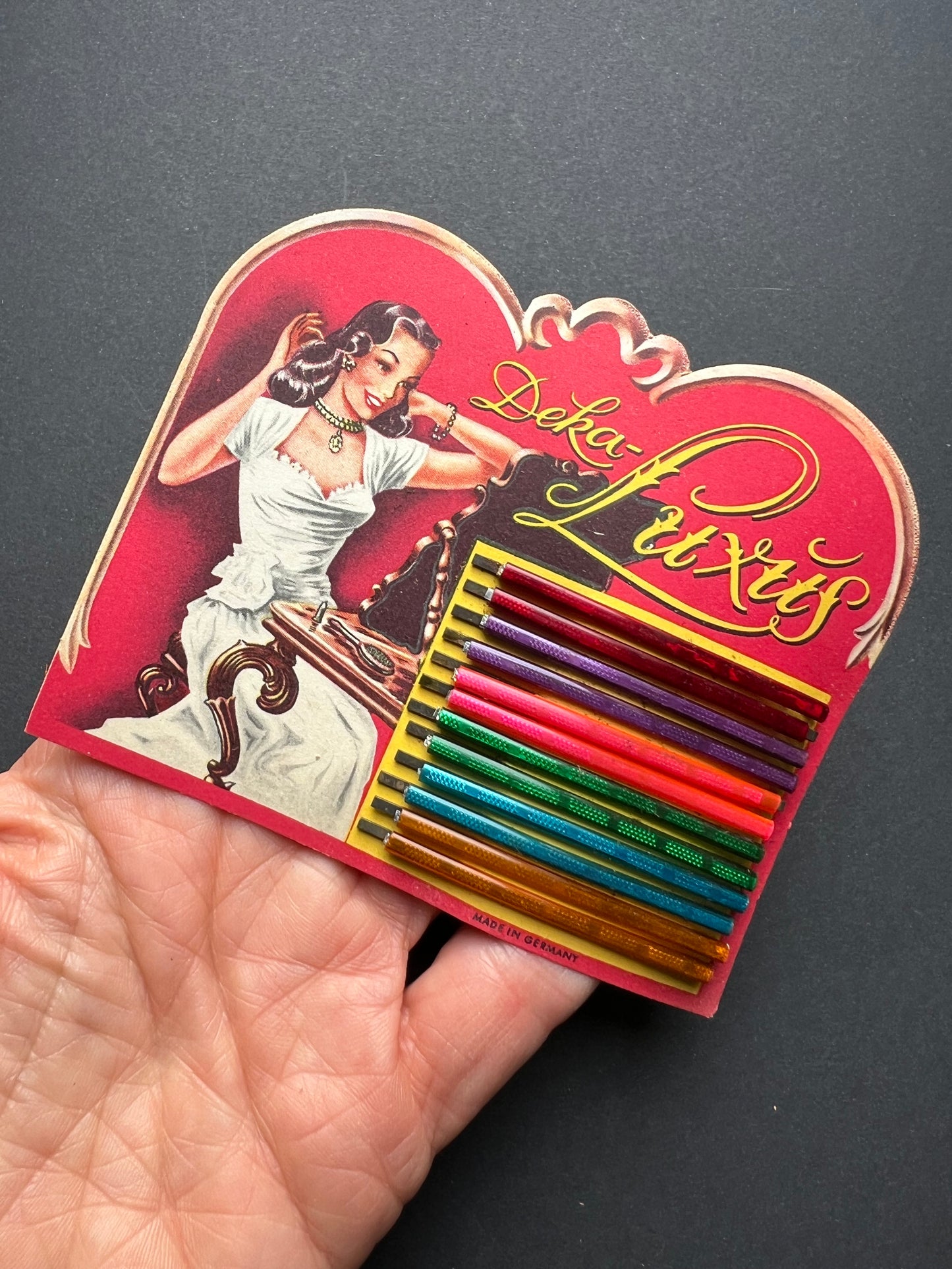 Glorious Burlesque Display Card of 1940s Hairpins Made in Germany